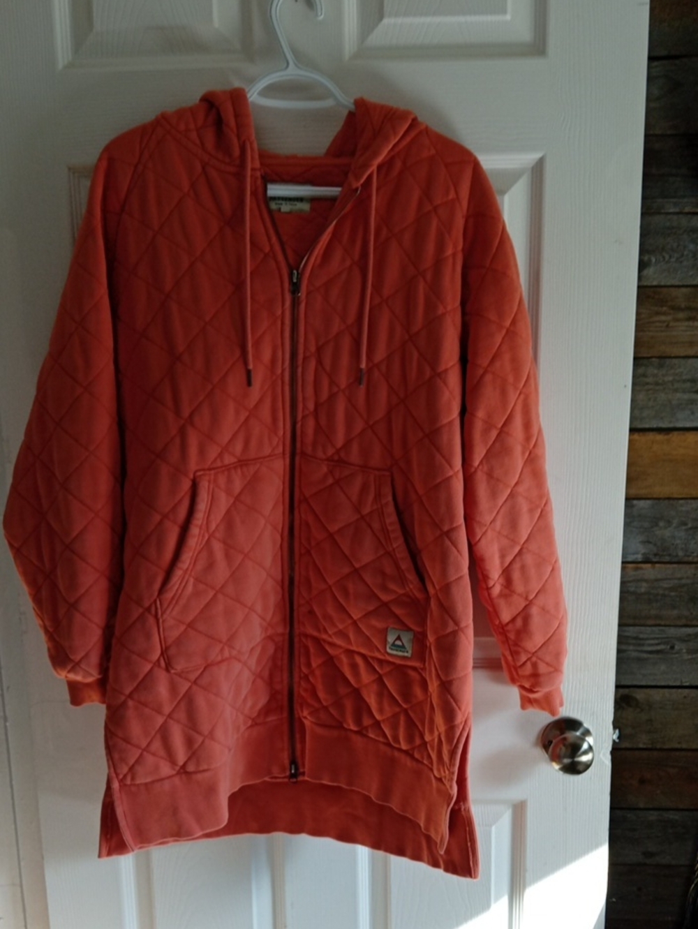 Quilted Hooded Zip Jacket in Coral